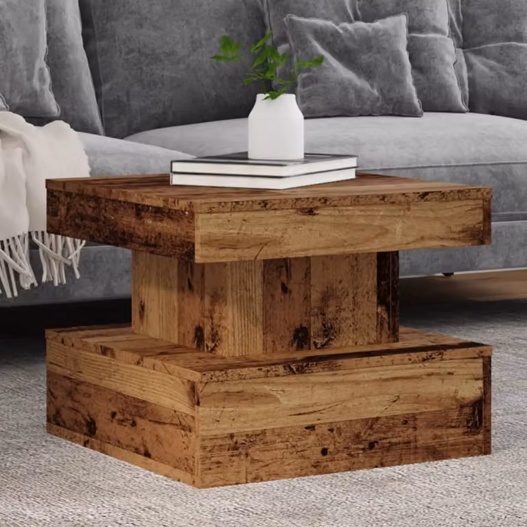 vidaXL Tavolino da Salotto Moderno in Legno Marrone con Luci LED L/P/H: 50 x 50 x 40 cm