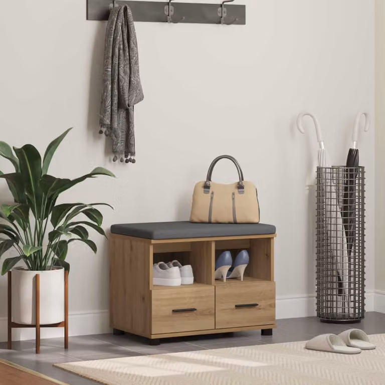 vidaXL Panca per ingresso con portascarpe moderna in legno color rovere marrone L: 60 cm, P: 38 cm, H: 46 cm