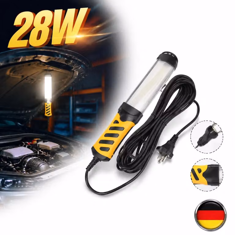 Lampada da lavoro a LED COB, 28W, con cavo da 8 metri, ideale per officine e lavori manuali, estremamente luminosa