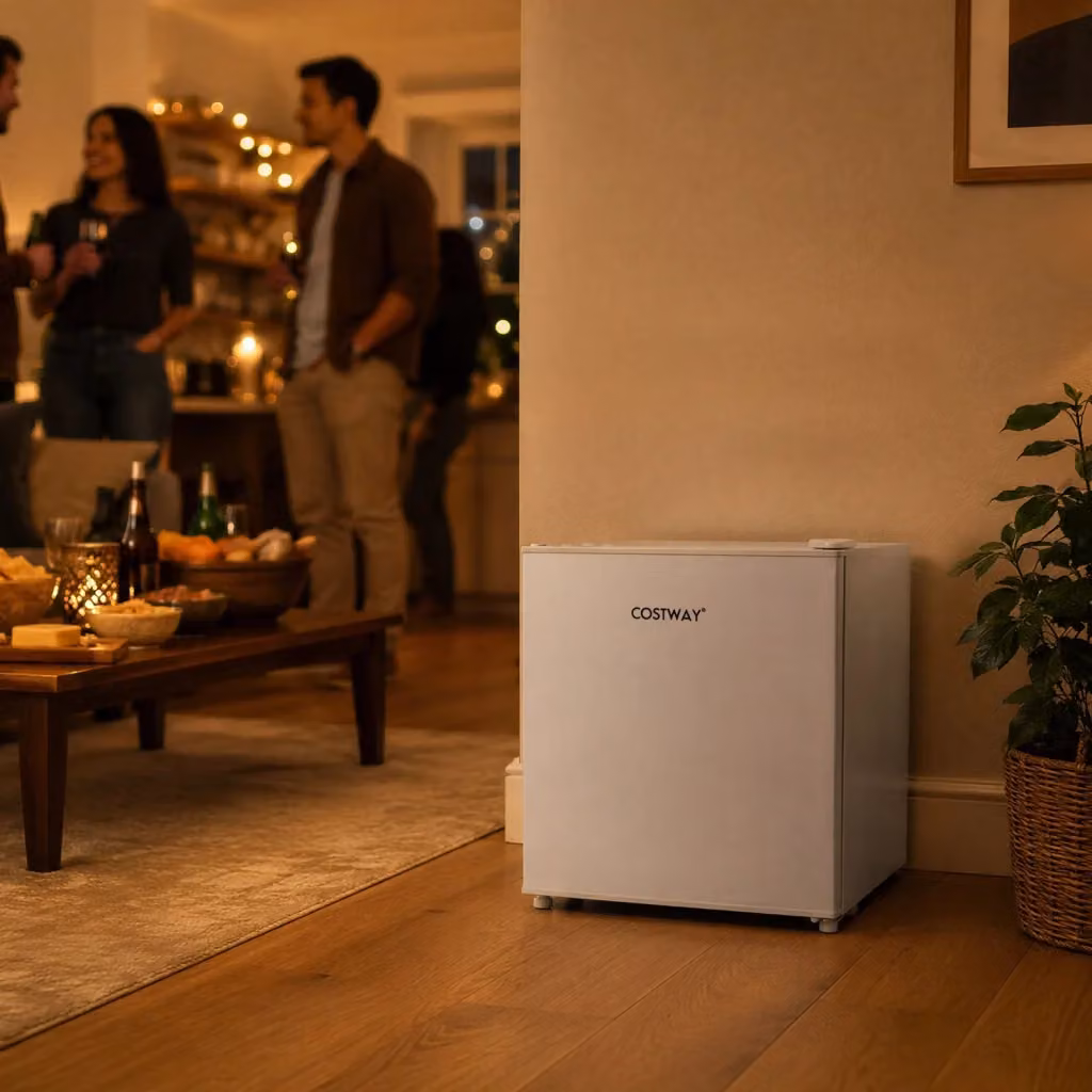 Mini frigorifero da tavolo bianco con compressore ad alta efficienza da 46 l, modello silenzioso con porta reversibile e piedini regolabili – 2