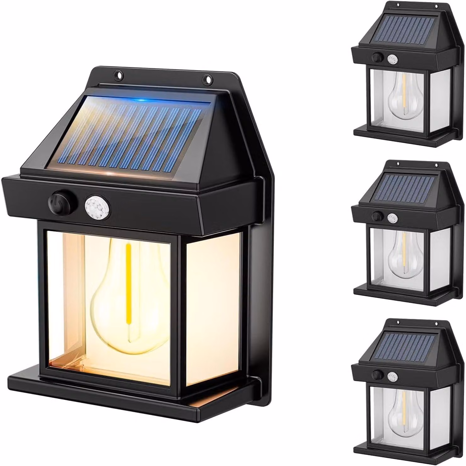 Set di 4 lampioni solari a LED, luce bianca calda, altezza 17 cm
