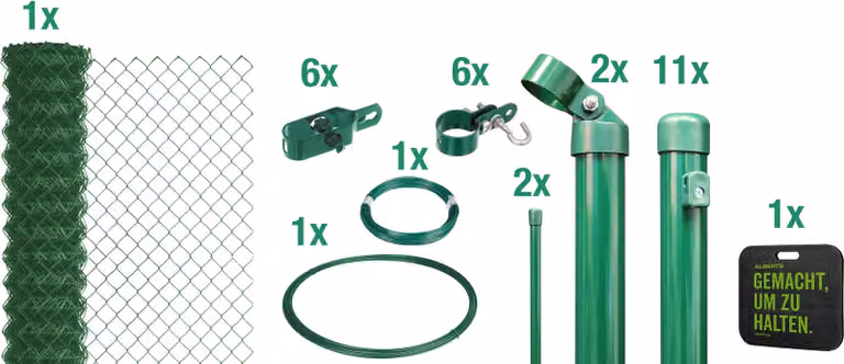 Alberts 697075 Recinzione in rete metallica come set completo di recinzione, per la posa nel calcestruzzo con cuscinetto a ginocchio, verde, altezza 125 cm, lunghezza 25 m