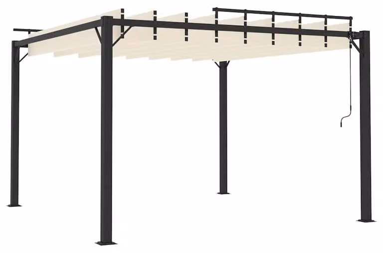Pergola con tetto a lamelle - 3x3 metri, colore crema - struttura in alluminio