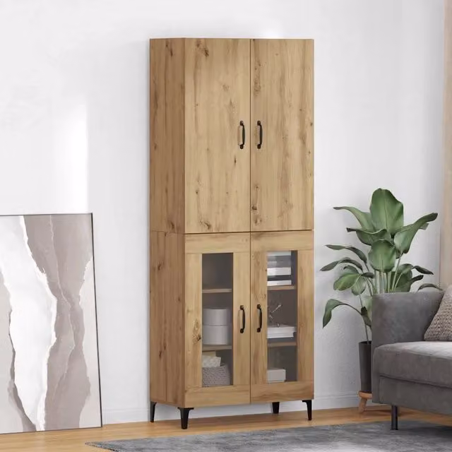 Credenza moderna vidaXL in legno e metallo color rovere, L: 69,5 cm, P: 34 cm, H: 180 cm – 1
