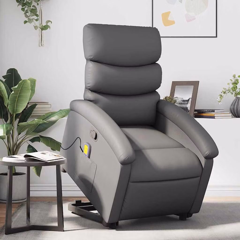 vidaXL Poltrona Alzapersona Reclinabile con Assistenza Elettrica in Similpelle Grigia – 1