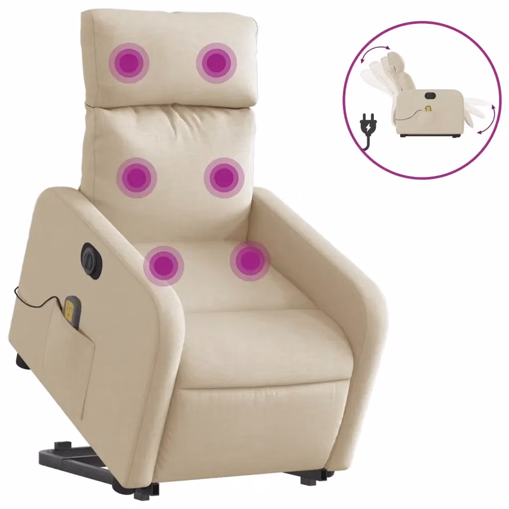 Poltrona Alzapersona Elettrica Massaggiante vidaXL in Tessuto Beige con Braccioli – 2