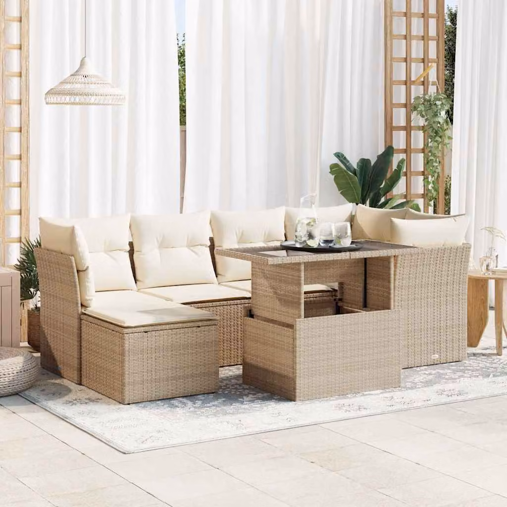 Maison Exclusive - Set da giardino 7 pezzi con cuscini Beige Poly Rattan