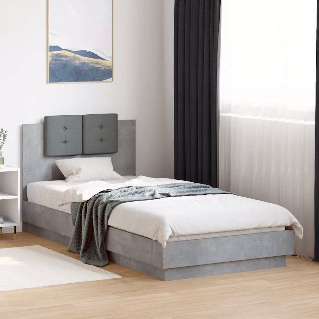 vidaXL Giroletto Moderno con Testiera, Illuminazione LED e Porta USB, Grigio, L/P/H: 100 x 200 x 103 cm – 1