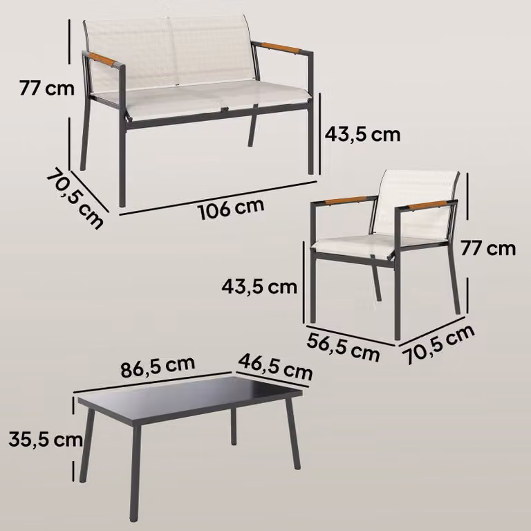 Set di mobili da giardino Outsunny, salottino per 4 persone, salotto da giardino traspirante