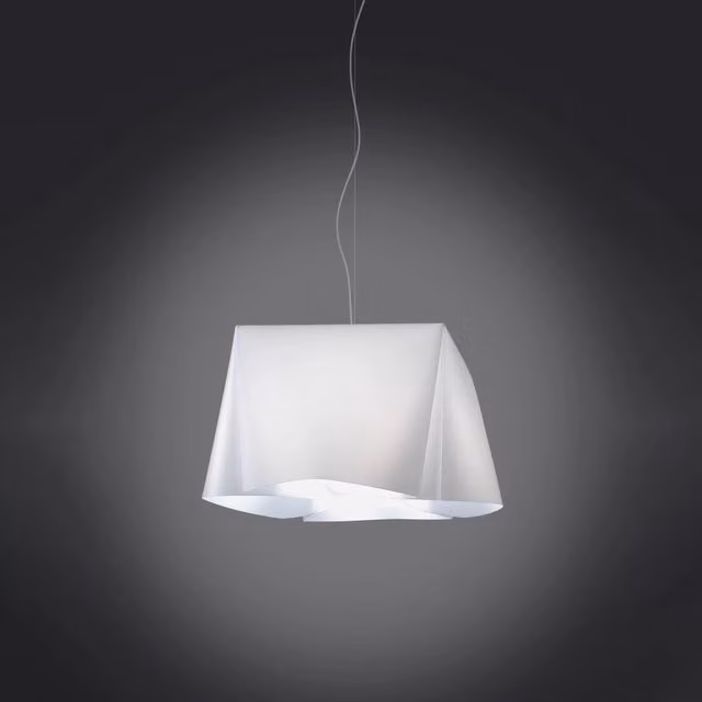 Lampada a sospensione moderna Wanda Polilux Linea Zero in bianco e metallo cromo, diametro: 45 cm, attacco E27