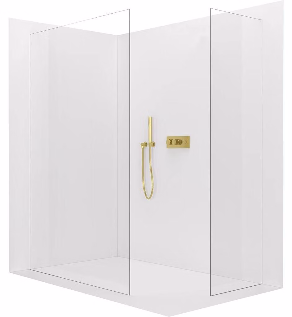 CERANO - Box doccia Walk-in Crystal T L/P - 8 mm - sistema senza montanti - vetro trasparente dorato - 140x140x200 cm