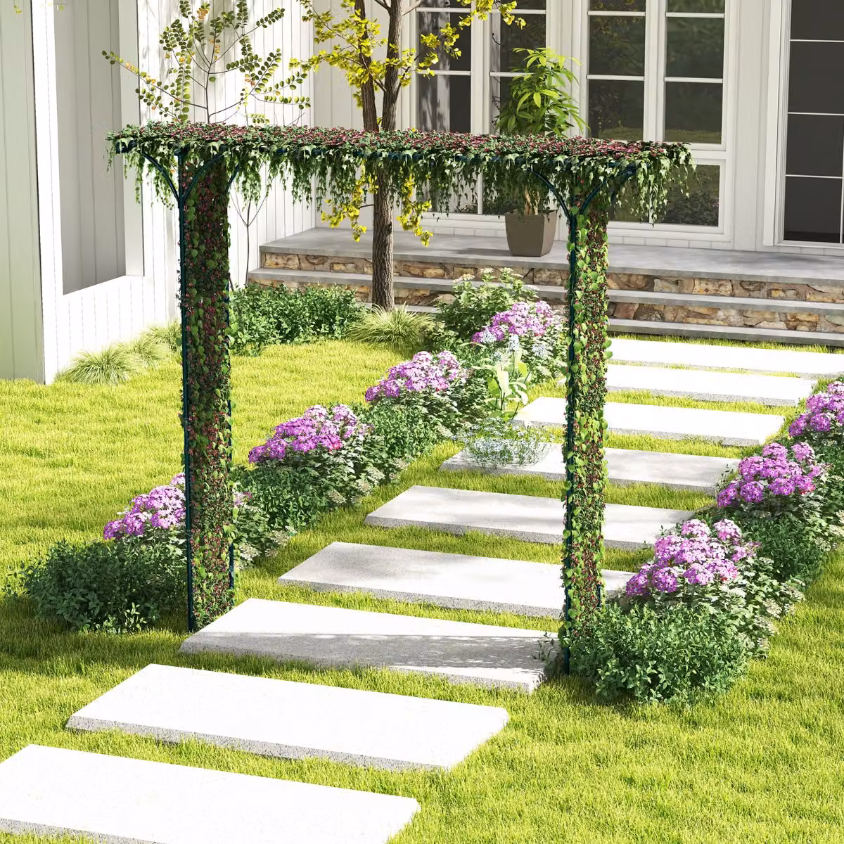 Arco da giardino decorativo Costway in metallo verde per piante rampicanti, Altezza: 205 cm