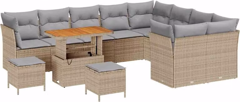 Set Divano da Giardino 12 pcs Beige polyrattan