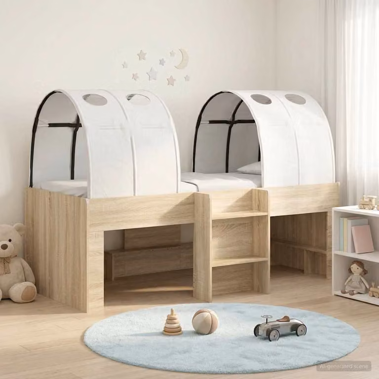 vidaXL Letto per bambini con tunnel in legno ingegnerizzato, colore Sonoma e Bianco, L: 193 cm x P: 120 cm x H: 96 cm