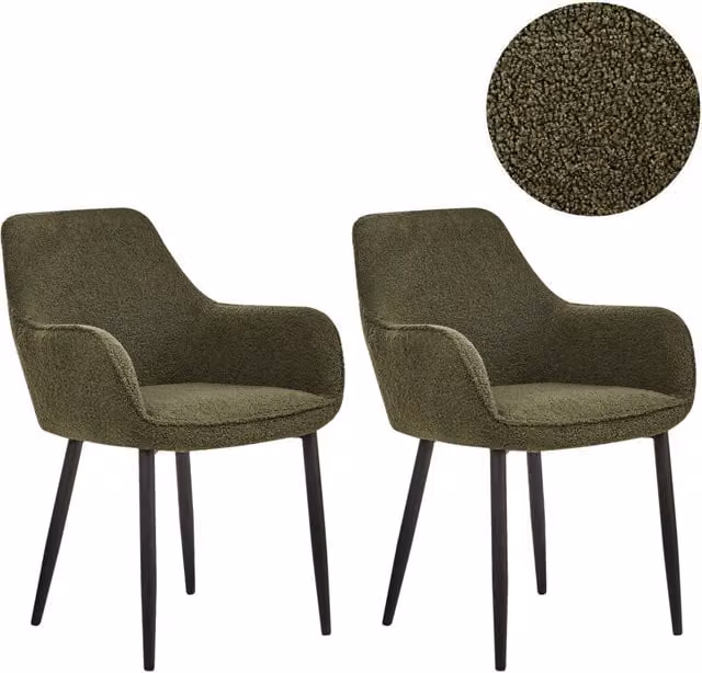 Set di 2 sedie da pranzo BELIANI in tessuto bouclé verde scuro con braccioli e gambe in metallo stile industriale
