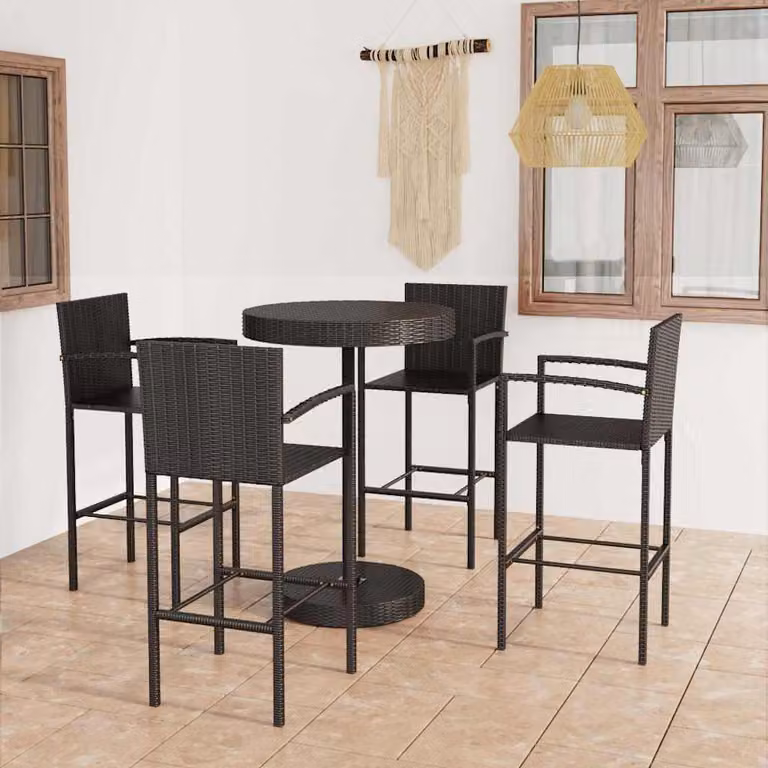 vidaXL Set Bar da Giardino 5 pz in Polyrattan Nero con Cuscini Rimovibili