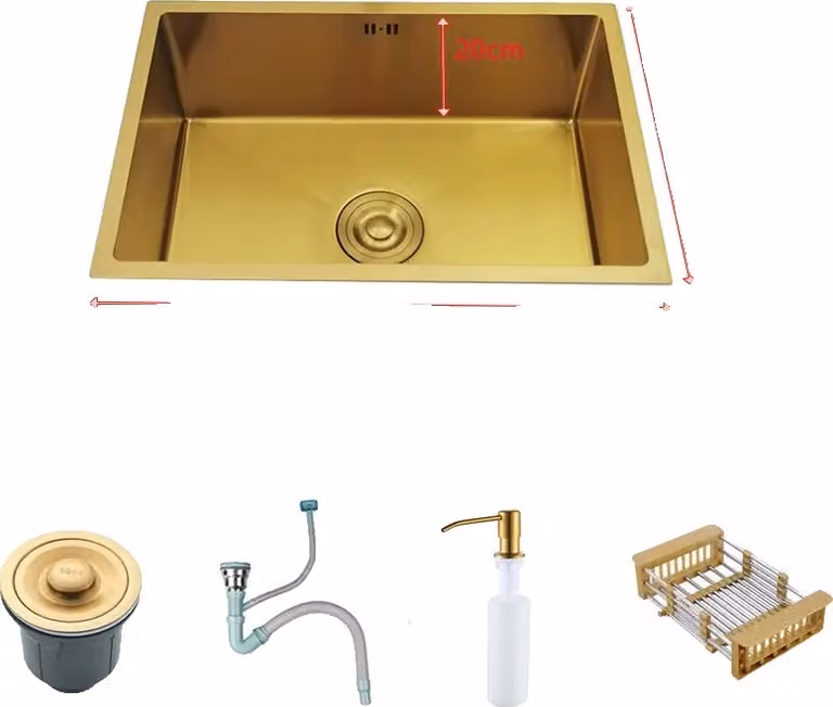 Lavello da cucina Golden, materiale acciaio inox, lavello singolo spazioso, 60x40cm A