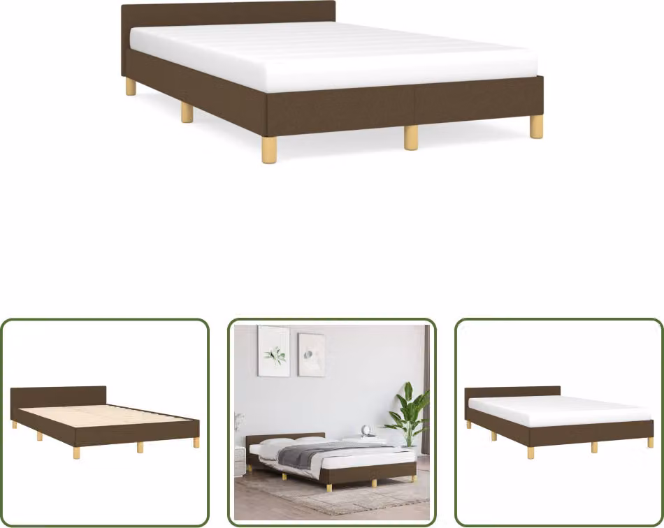 The Living Store Struttura letto con testiera in tessuto marrone scuro 120x190 cm