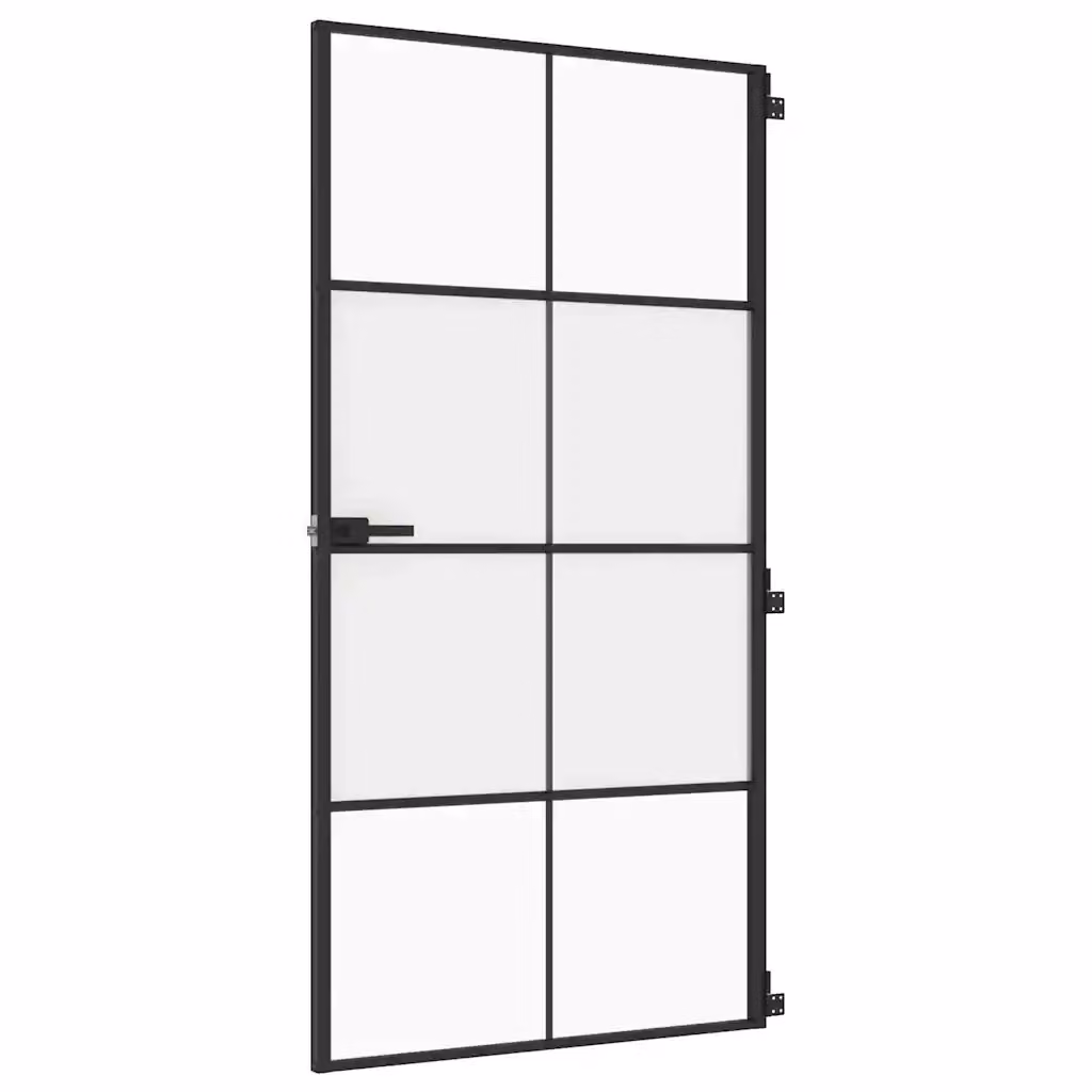 Porta Interna Reversibile vidaXL Modern in Alluminio e Vetro Trasparente, Colore Nero, L: 102,5 cm, H: 201,5 cm – 2