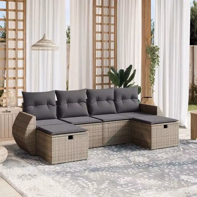 Set Divano da Giardino a L vidaXL in Polyrattan Grigio con 6 Pezzi e Cuscini Imbottiti – 1