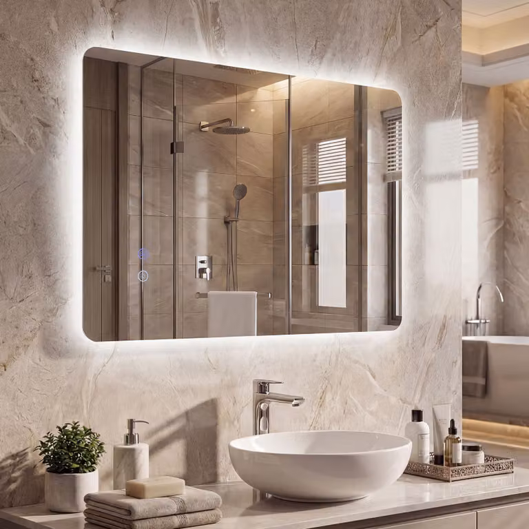 Specchio da bagno rettangolare Costway con LED retroilluminato, luminosità regolabile e funzione anti-appannamento, L: 70 cm, H: 50 cm