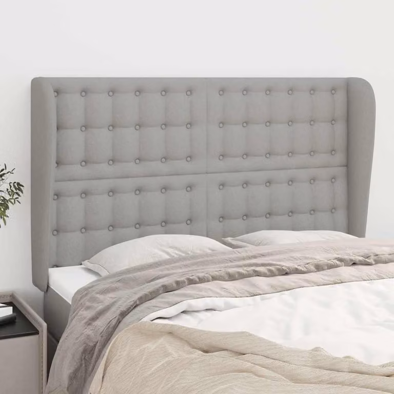 Testiera ad orecchio vidaXL in tessuto grigio chiaro con struttura in legno L: 147 cm, P: 23 cm, H: 118/128 cm