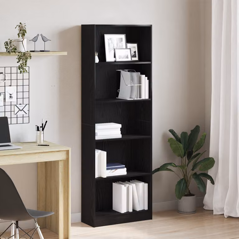Libreria moderna vidaXL in MDF per soggiorno, colore nero e marrone, L 60 x P 24 x H 176 cm