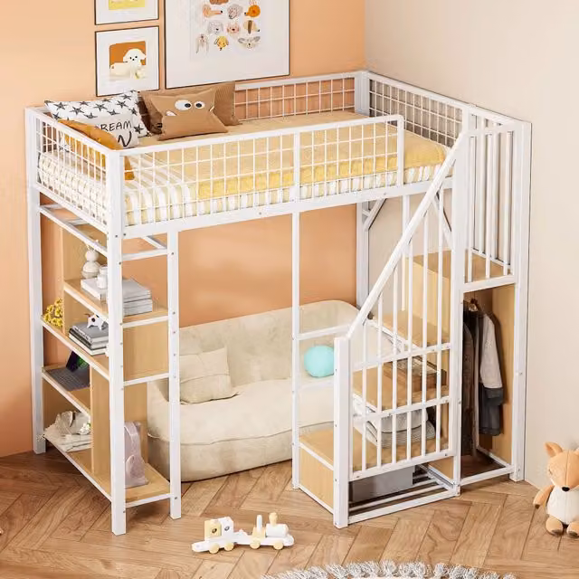 Letto a castello bianco con funzione contenitore in metallo e legno 90x200 cm