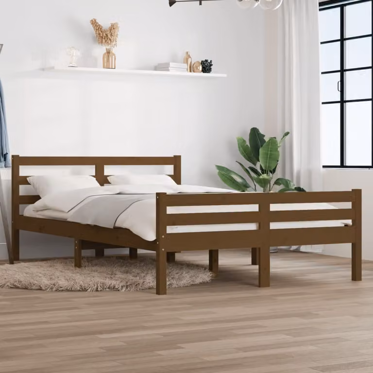 The Living Store Letto in legno massiccio marrone miele 140x190 cm