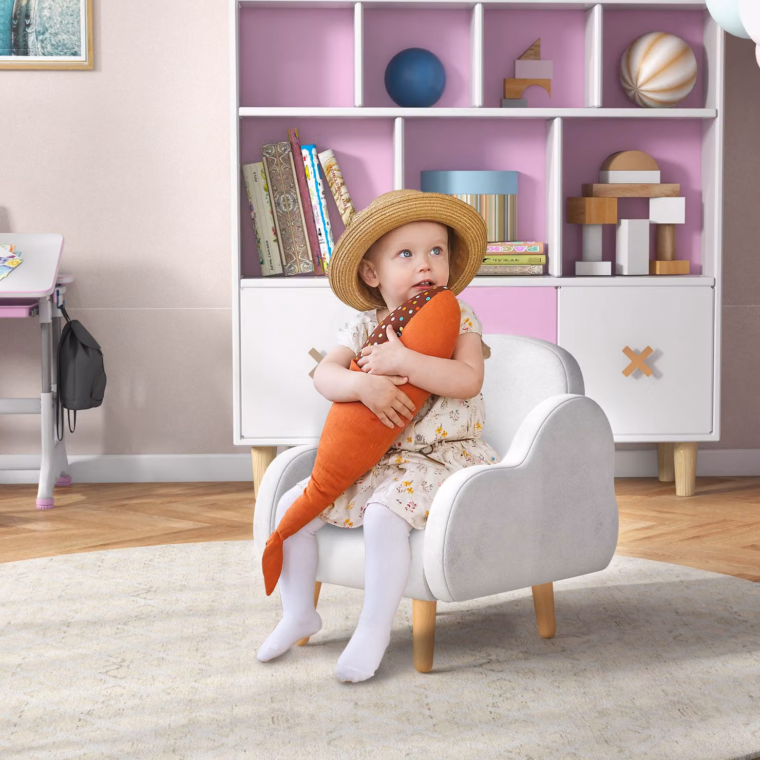 Poltrona per bambini ZONEKIZ in stile scandinavo con braccioli a nuvola in tessuto bianco, L: 46 cm, P: 51 cm, H: 55 cm – 2