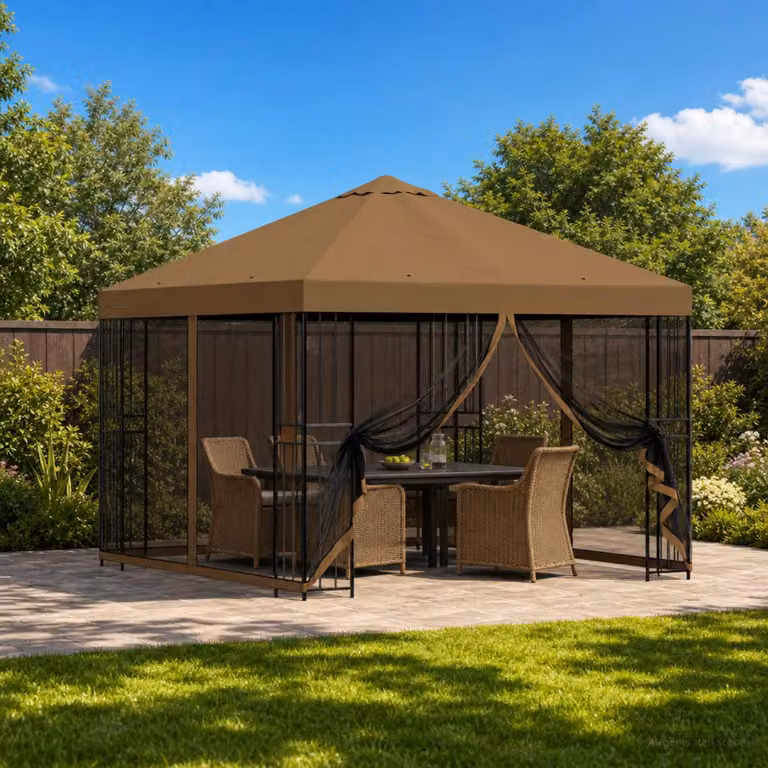 vidaXL Gazebo da giardino moderno con pareti laterali in poliestere e struttura in acciaio, L/P: 300 x 300 cm, colore beige