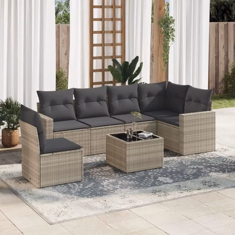 Maison Exclusive - Set Divani da Giardino 7pz con Cuscini Grigio Chiaro Polyrattan