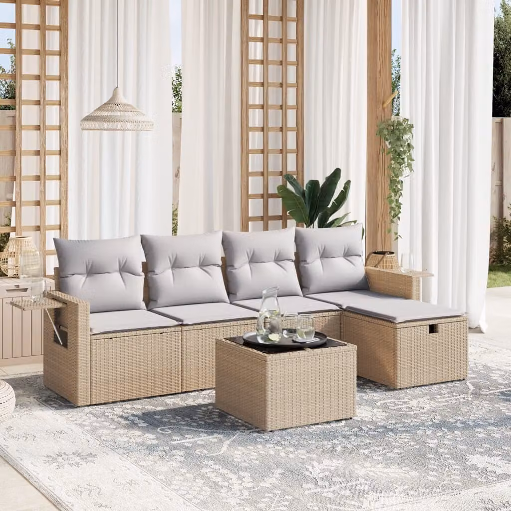 Maison Exclusive - Set Divano da Giardino 6 pz con Cuscini Beige Misto Polyrattan