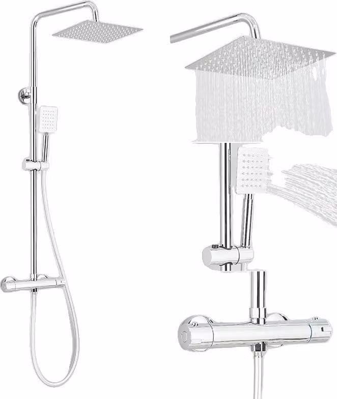 Miscelatore per doccia cromato, design a doppia maniglia, controllo termostatico automatico, cromo