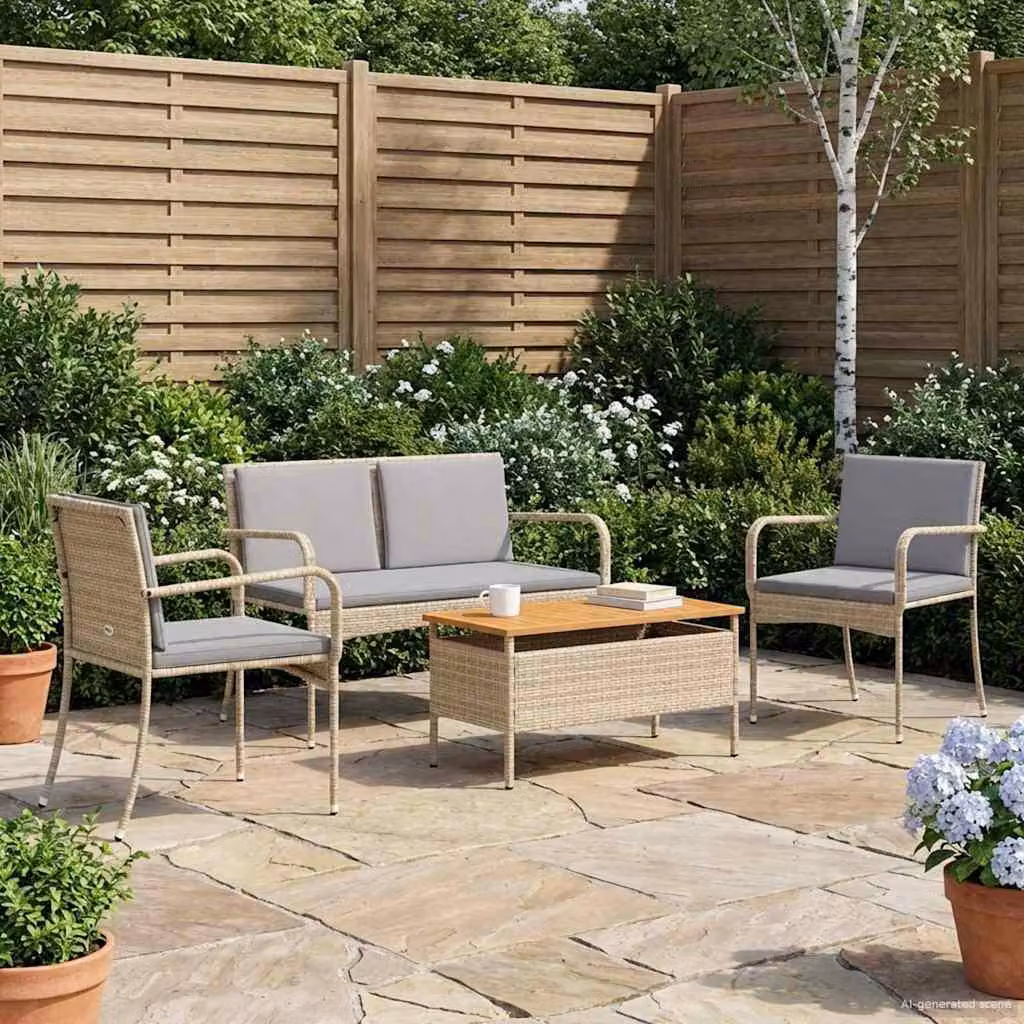 Maison Exclusive - Set da giardino, colore beige, in rattan sintetico