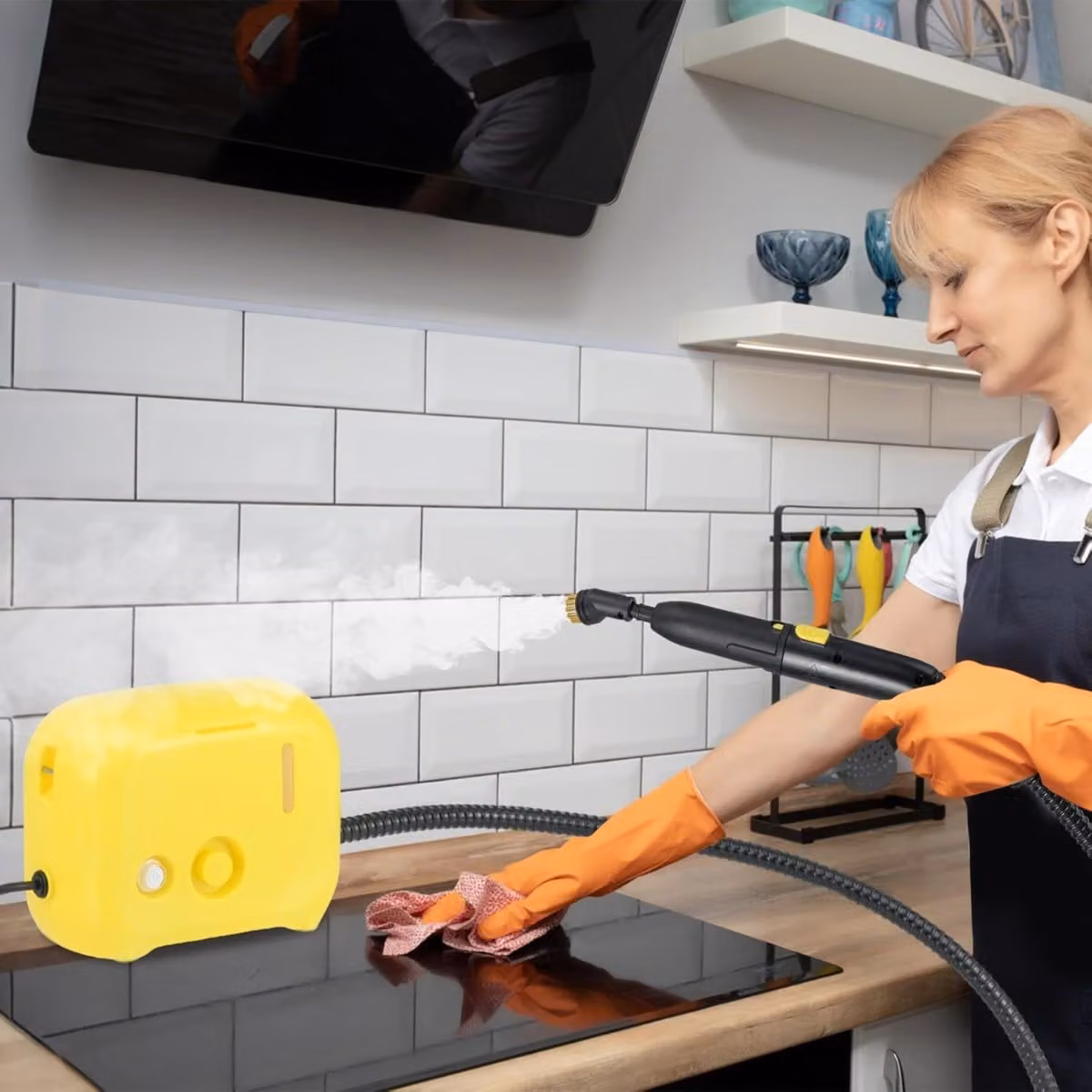 Costway Pulitore a vapore portatile 1600W con serbatoio da 1L, Giallo