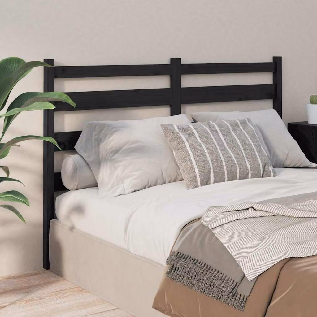 Testiera per letto moderna vidaXL in legno massello di pino, colore nero, L: 206 cm, P: 4 cm, H: 100 cm