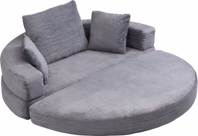 Divano letto pieghevole 2 in 1 Chicfurn in schiuma e tessuto a coste grigio con 3 cuscini, L: 173 cm, P: 176 cm, H: 40 cm