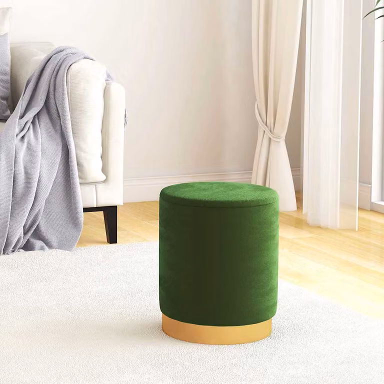 vidaXL Sgabello Rotondo con Contenitore in Velluto Verde con Struttura in Metallo Diametro: 31 cm, Altezza: 37 cm