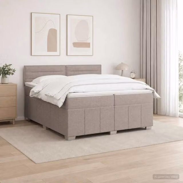 Letto box spring con materasso ibrido vidaXL in tessuto Tortora L/P/H: 200 x 200 x 34,5 cm