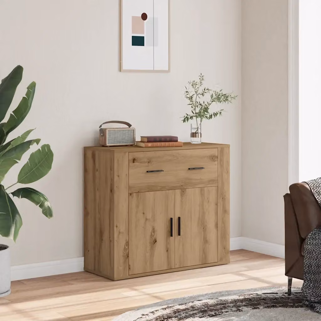 Credenza moderna in MDF color rovere marrone per sala da pranzo, L 80 cm x P 33 cm x H 70 cm – 2