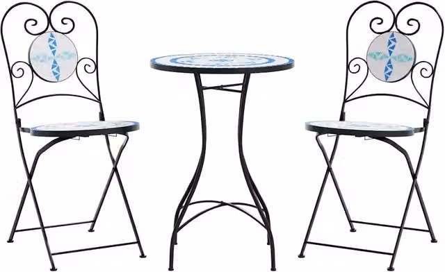Set da Bistrot con Mosaico Blu e Bianco in Ferro e Ceramica
