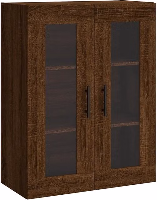 Elegante mobiletto a parete moderno in legno composito di rovere marrone con ante in vetro e ripiani interni L/P/H: 69 x 34 x 90 cm – 1
