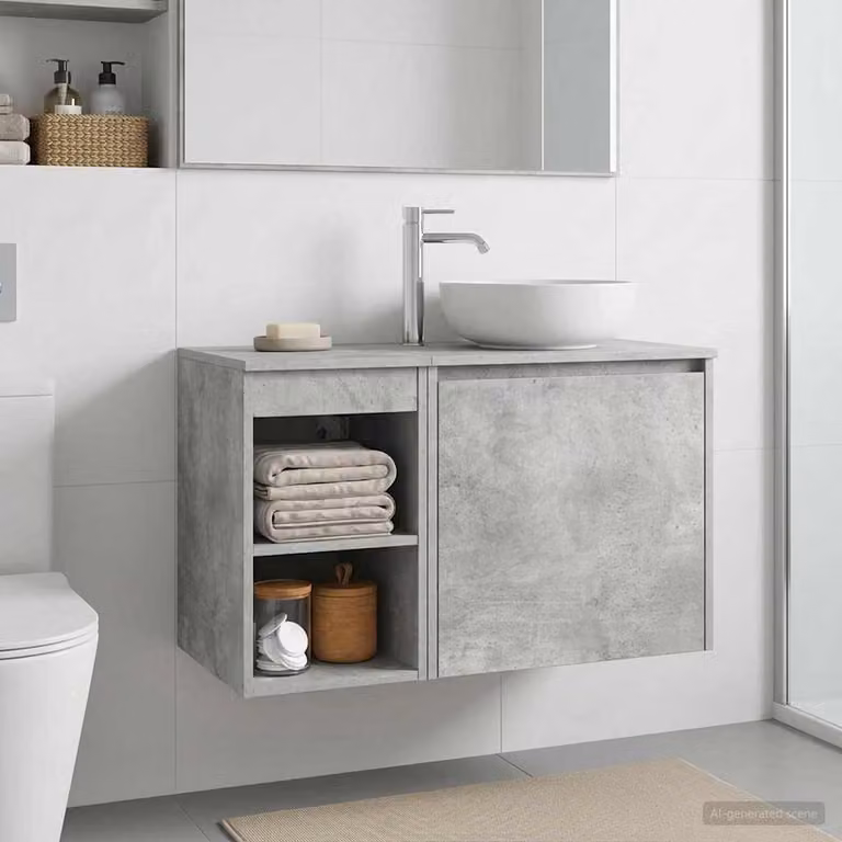 Armadio da bagno moderno vidaXL In-between Grigio, con ripiani interni e ante a battente, sospeso, L: 30 cm, P: 44,5 cm, H: 50 cm