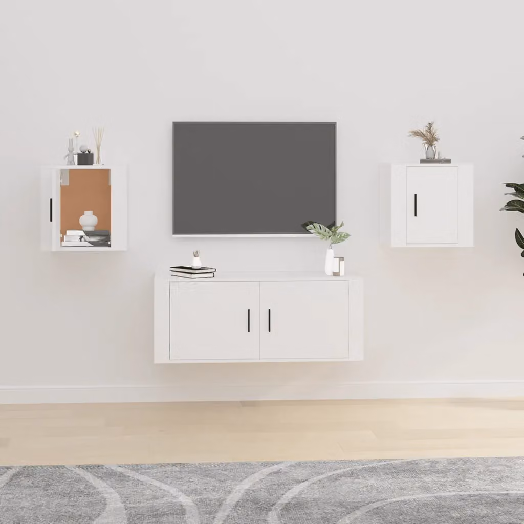Set di 2 mobili porta TV da parete vidaXL in legno e MDF, colore bianco opaco, L 40 cm x P 34,5 cm x H 40 cm