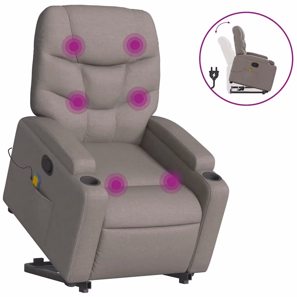 vidaXL Poltrona Alzapersona Massaggiante Reclinabile con Assistenza Elettrica in Tessuto Beige e Grigio – 2