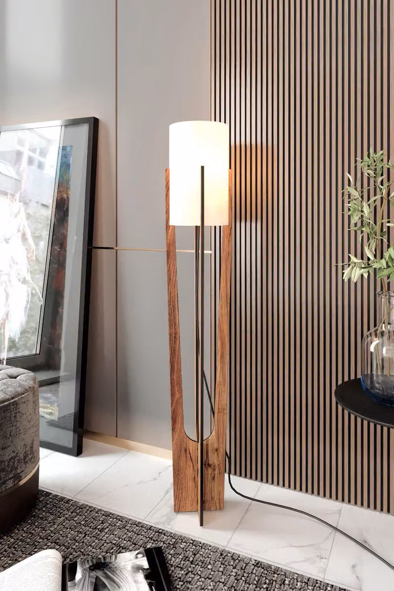Opviq, lampada da terra di alta qualità realizzata in carta e MDF, finitura noce, altezza 135 cm | 1 attacco E27, max. 40 W | Grado di protezione IP23, ideale per ambienti in stile scandinavo, design elegante.
