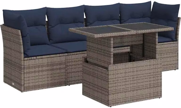 Set Divano Giardino 5 pz con Cuscini Grigio Polyrattan Acacia