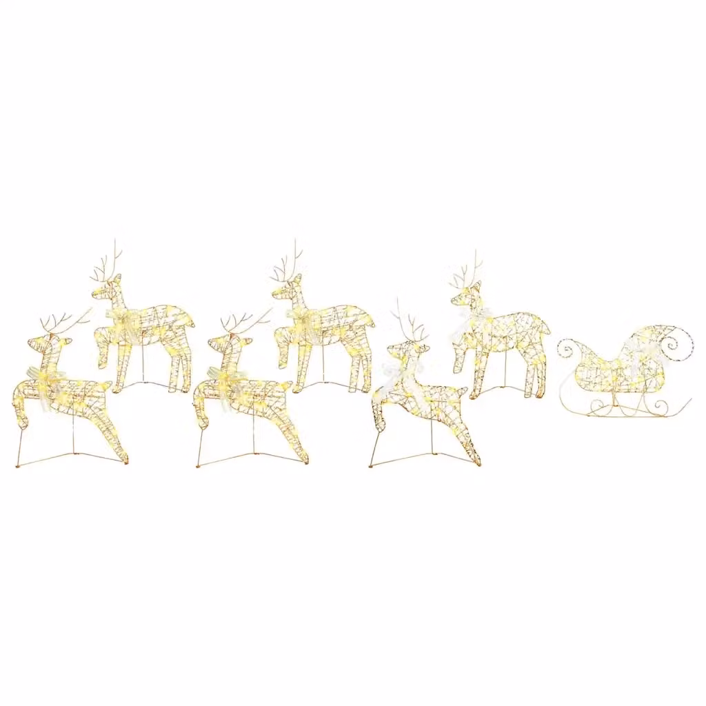 Set di 7 Renne LED vidaXL in PET Oro con 40 LED a luce bianca calda, H 65,5 x L 44 x P 18 cm – 2