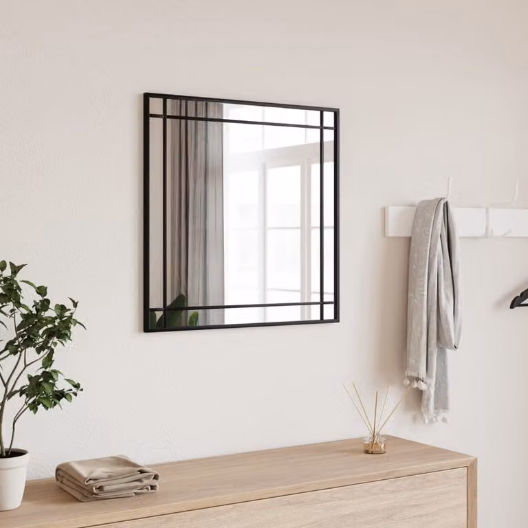Specchio da parete quadrato vidaXL in metallo e vetro nero L: 60 cm, H: 60 cm